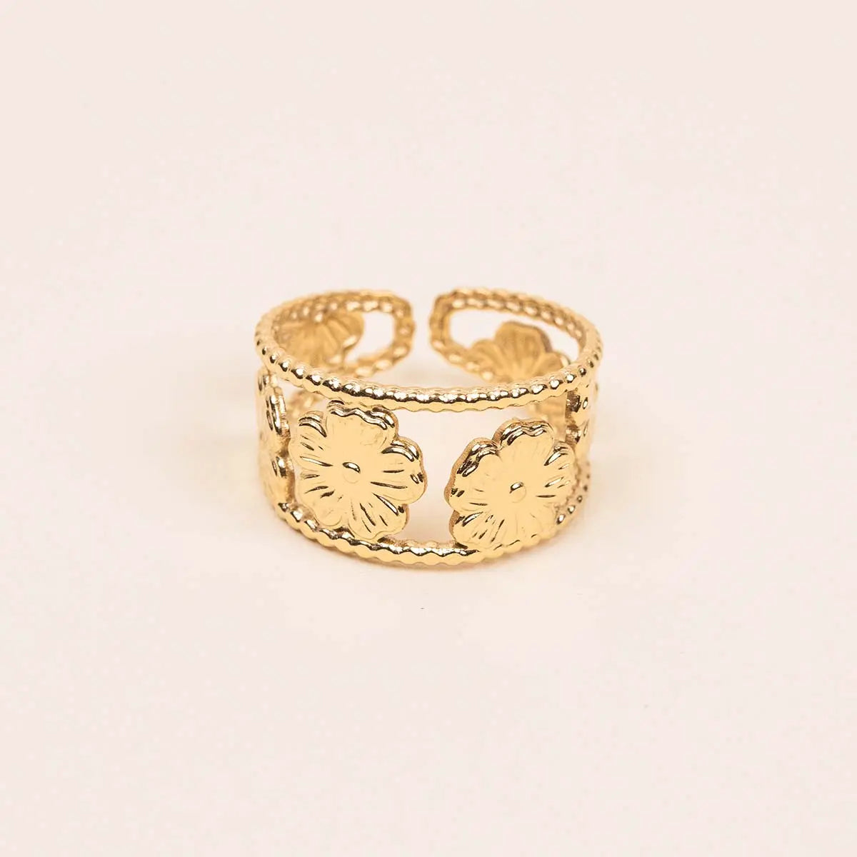 Bague trèfle - Fanny - Acier doré