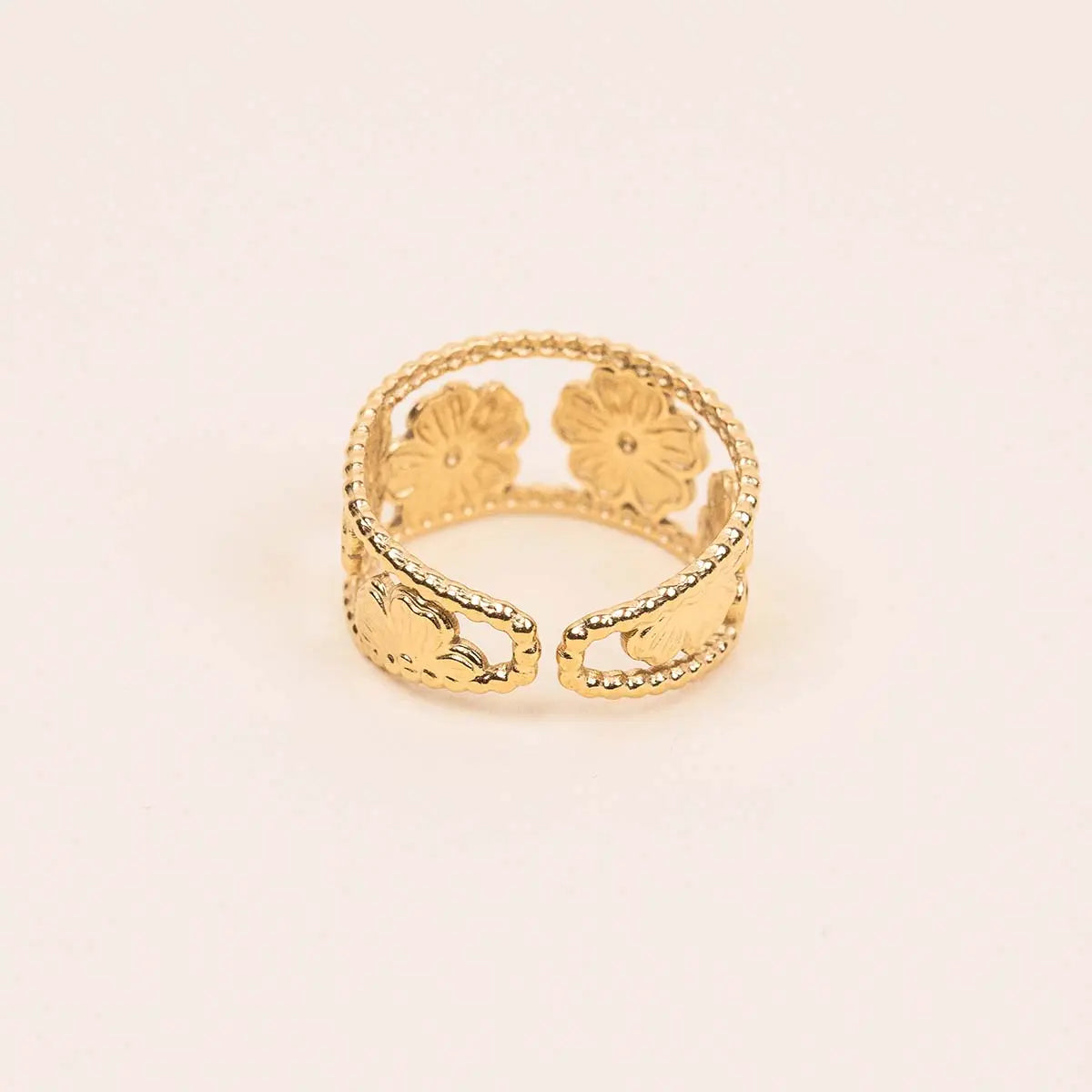 Bague trèfle - Fanny - Acier doré