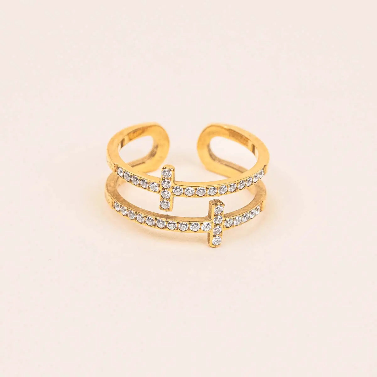 Bague double - Victoria - Acier doré