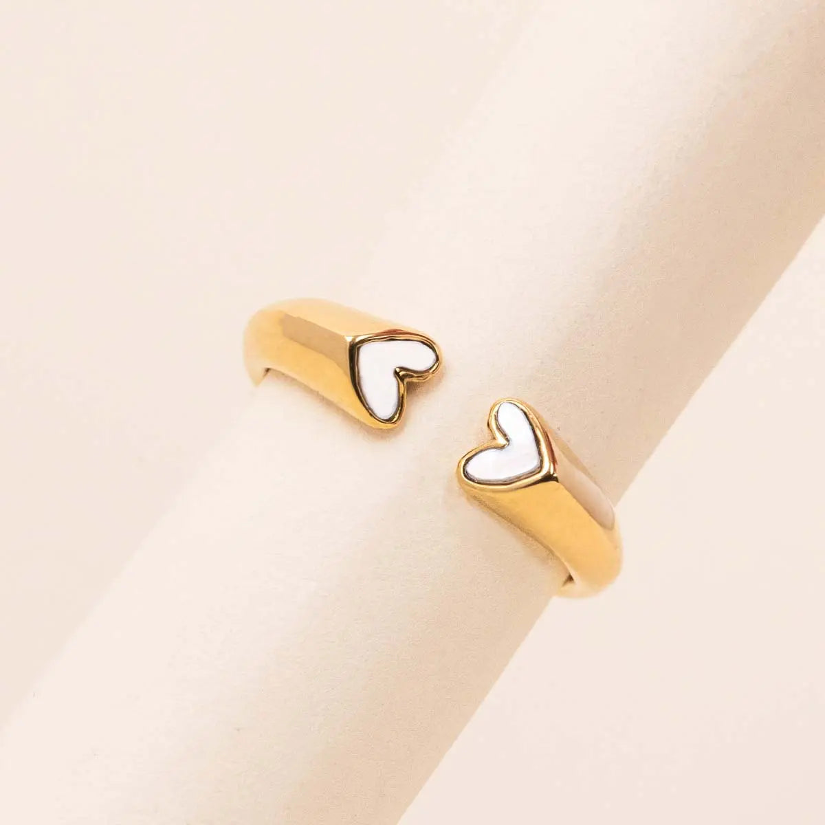 Bague coeur Blanc - Solènne - Acier doré