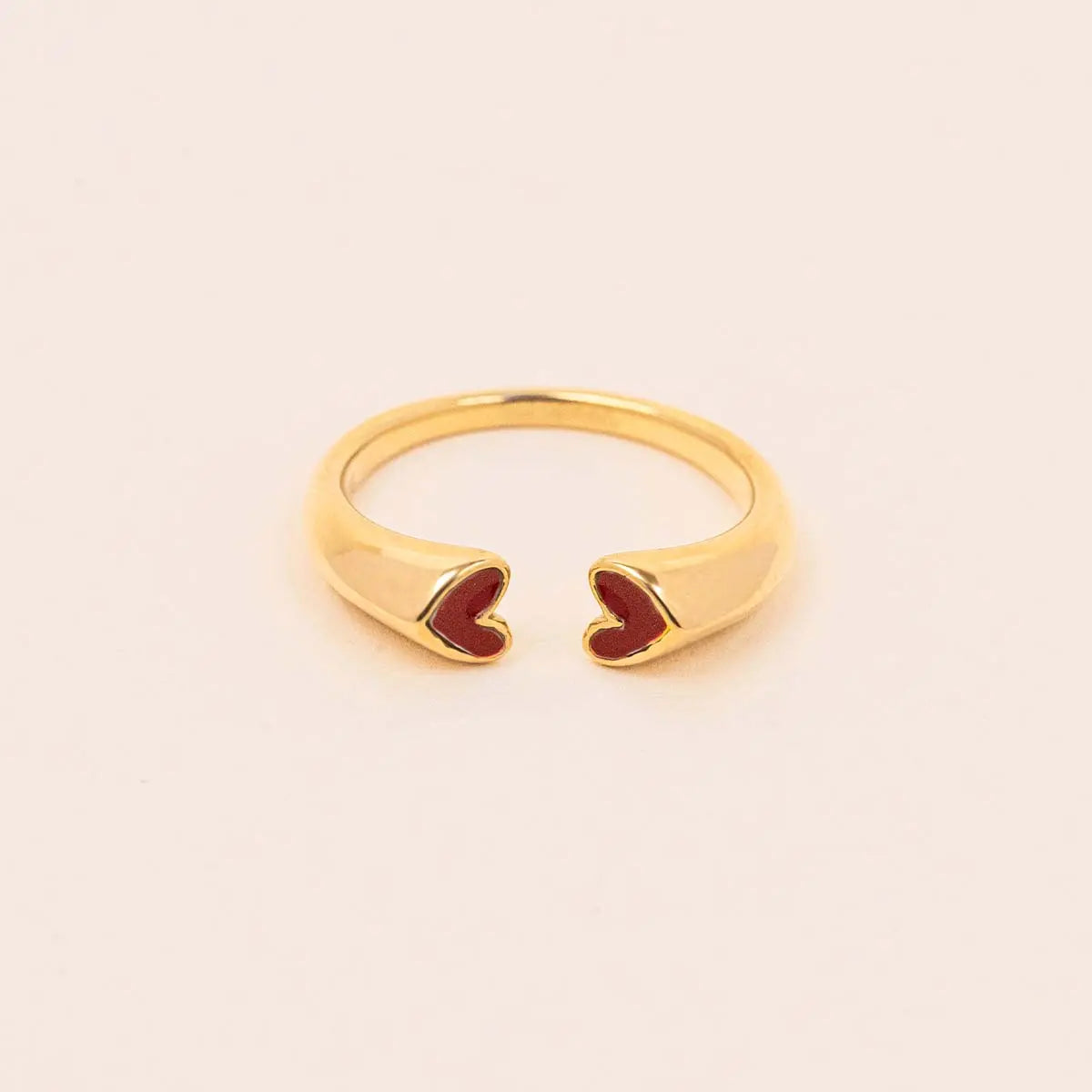 Bague coeur Rouge - Solènne - Acier doré