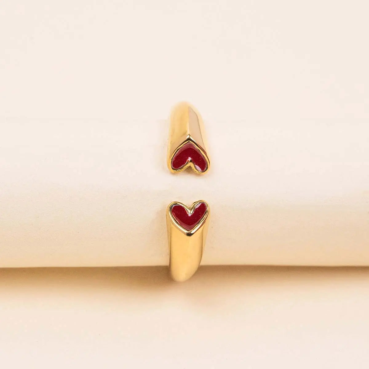 Bague coeur Rouge - Solènne - Acier doré