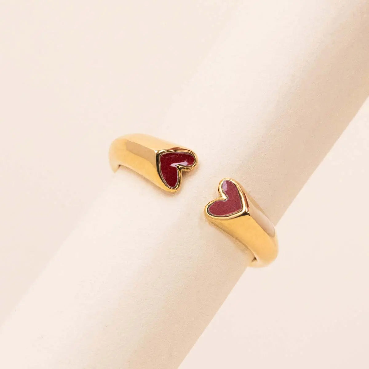 Bague coeur Rouge - Solènne - Acier doré