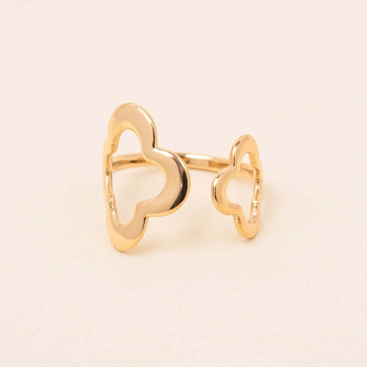 Bague double Trèfle - Constance - Acier doré