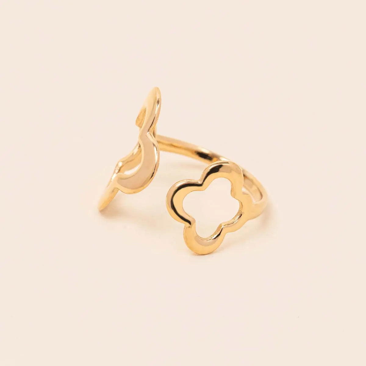 Bague double Trèfle - Constance - Acier doré