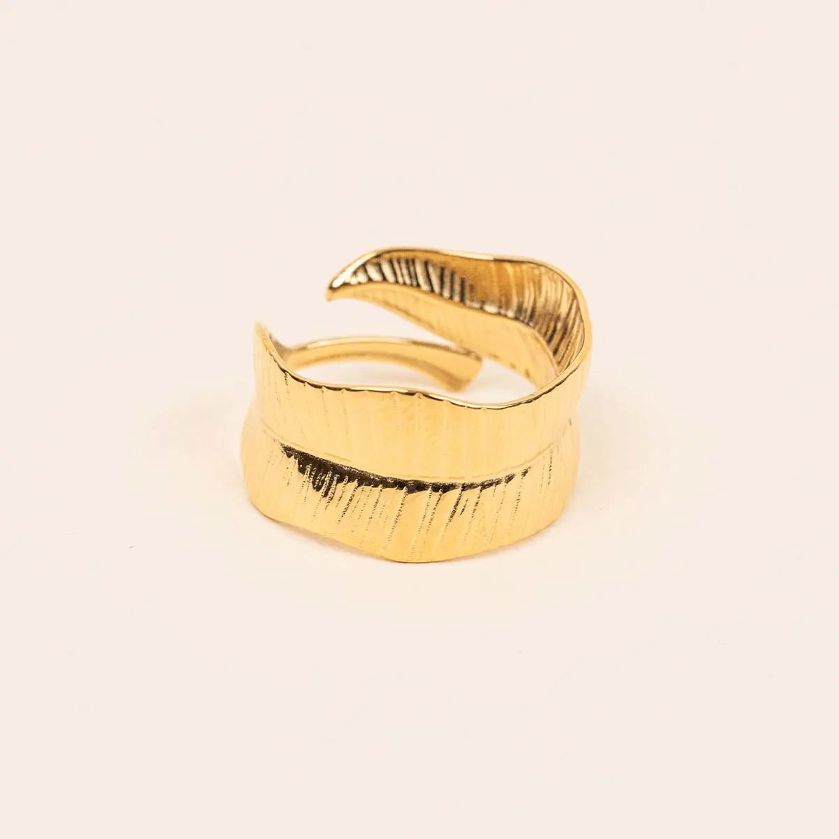 Bague feuille - Fanny - Acier doré