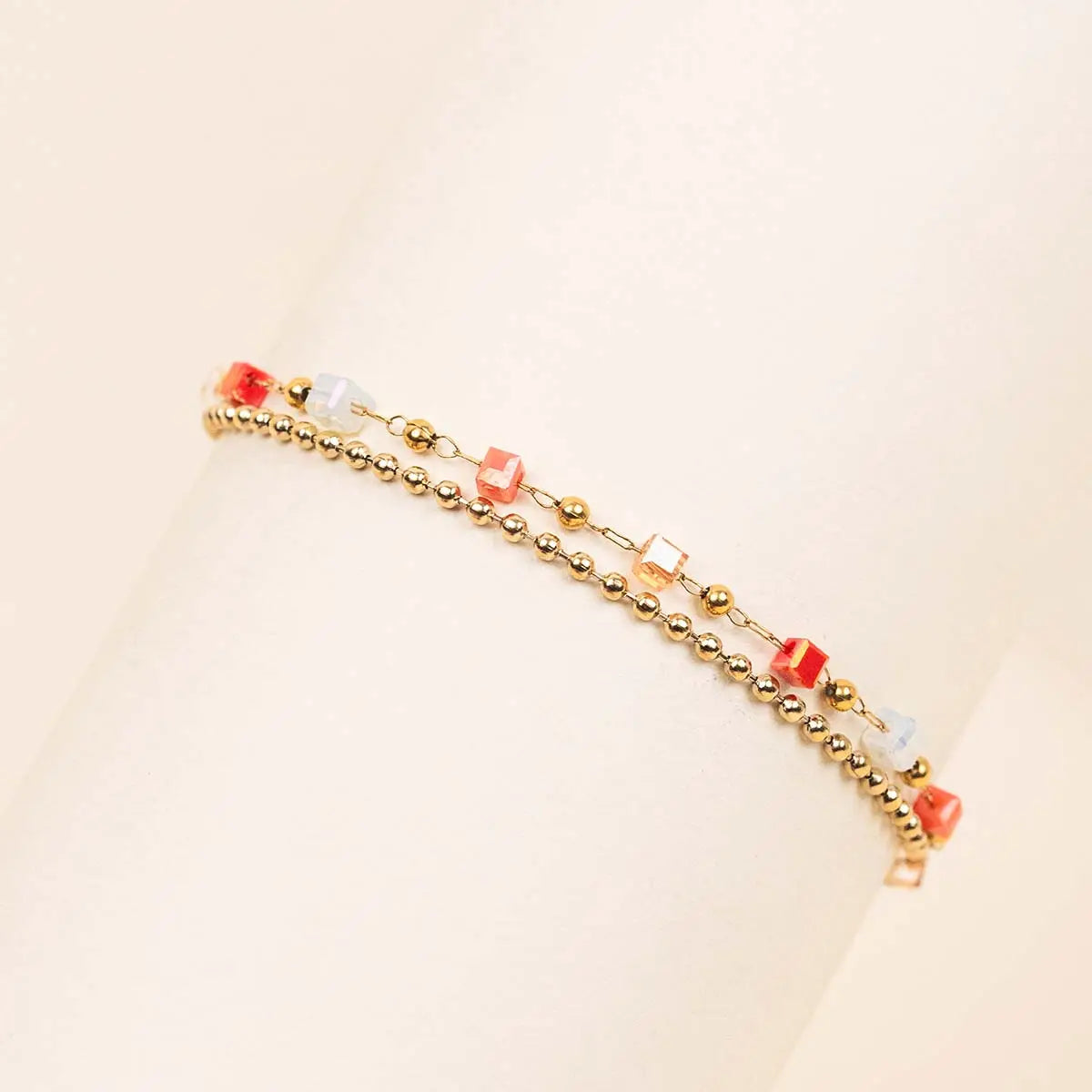 Double bracelet perlé - Joésphine - Acier doré
