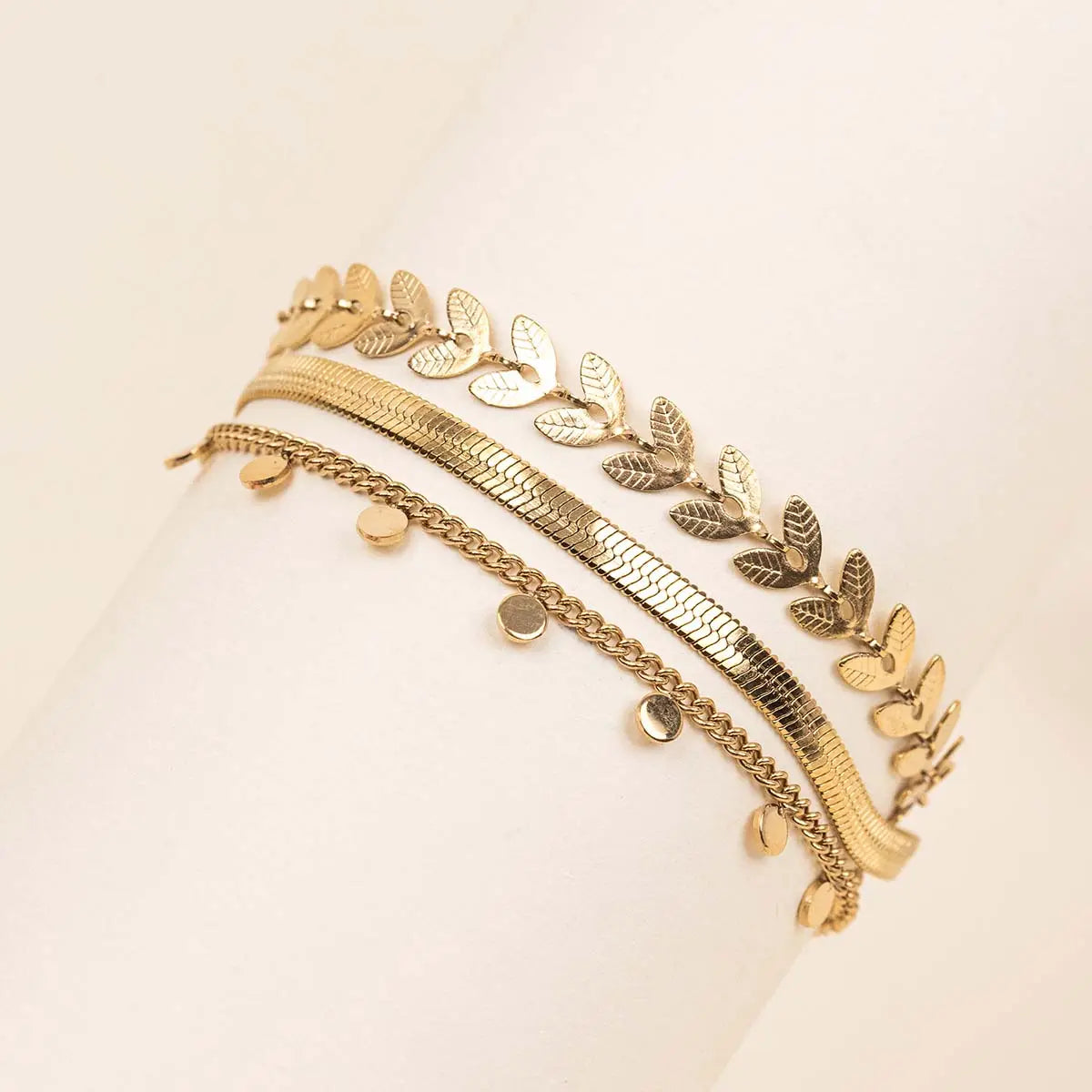 Bracelet à trois rangs - Émeline - Acier doré