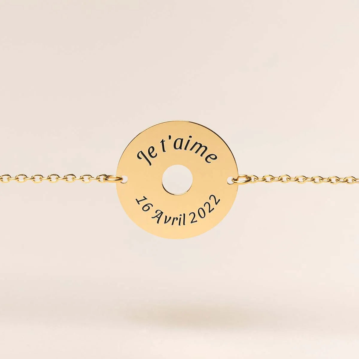 Bracelet médaille cible à personnaliser - Acier doré