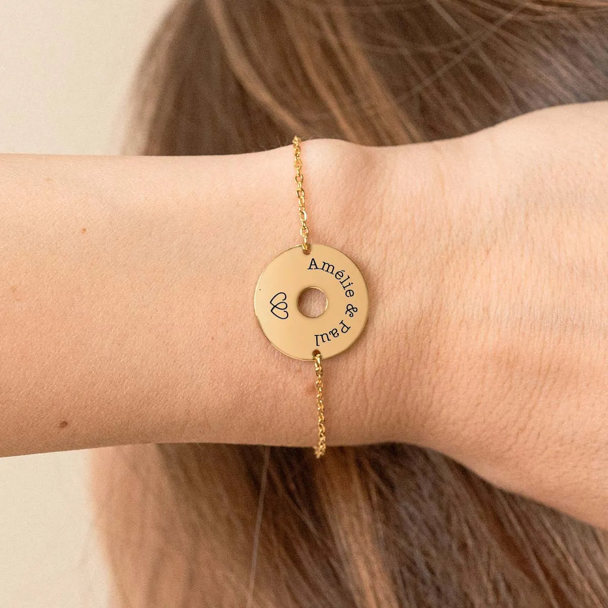 Bracelet médaille cible à personnaliser - Acier doré