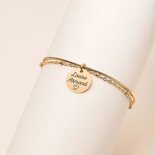 Bracelet double rang médaille à personnaliser - Doré