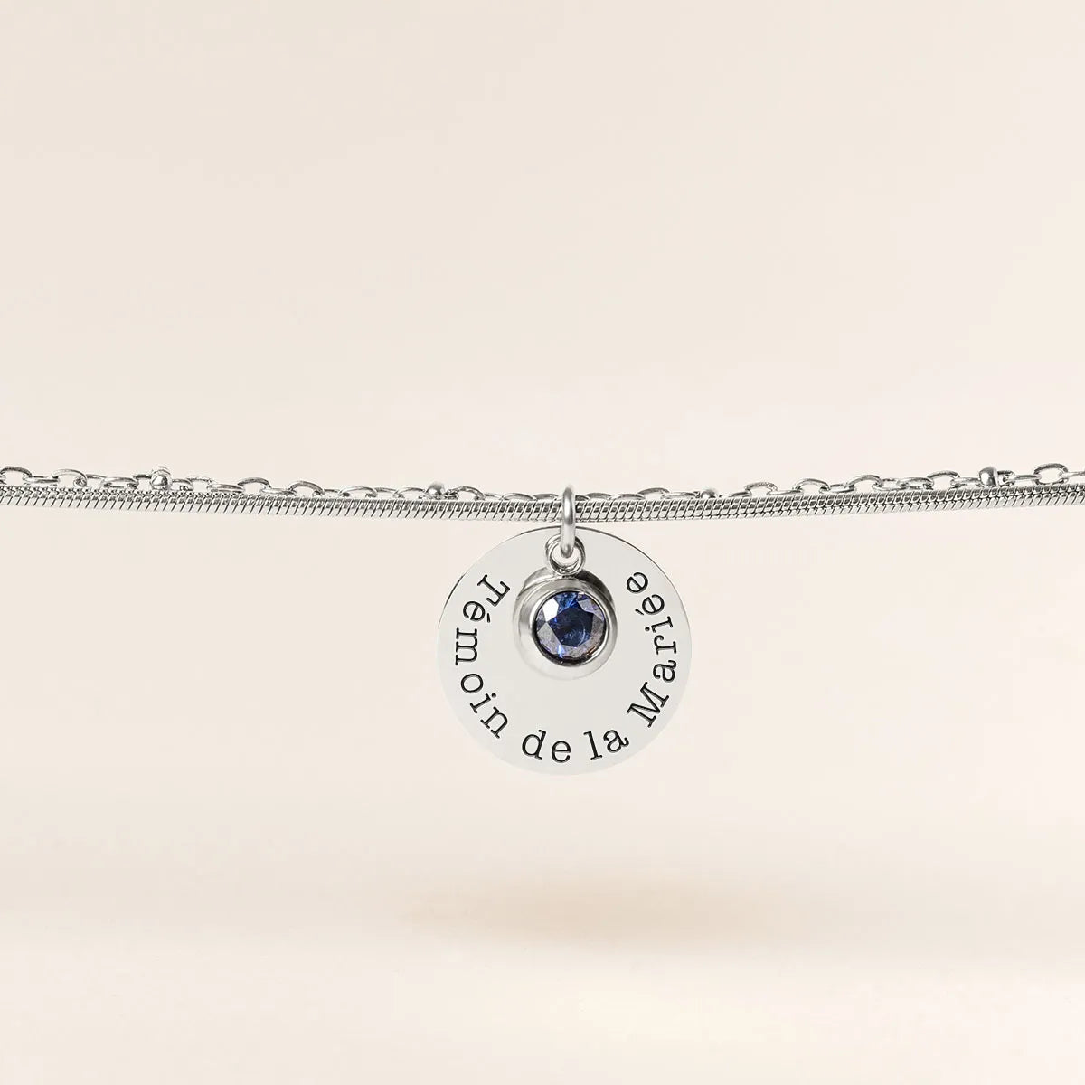 Bracelet double rang médaille et pierre de naissance à personnaliser - Acier