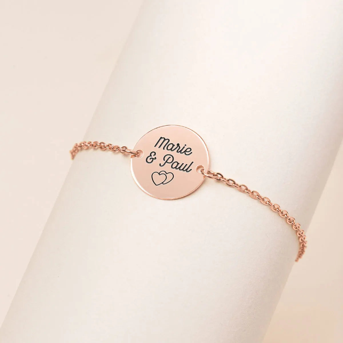 Bracelet médaille à personnaliser - Rose Doré