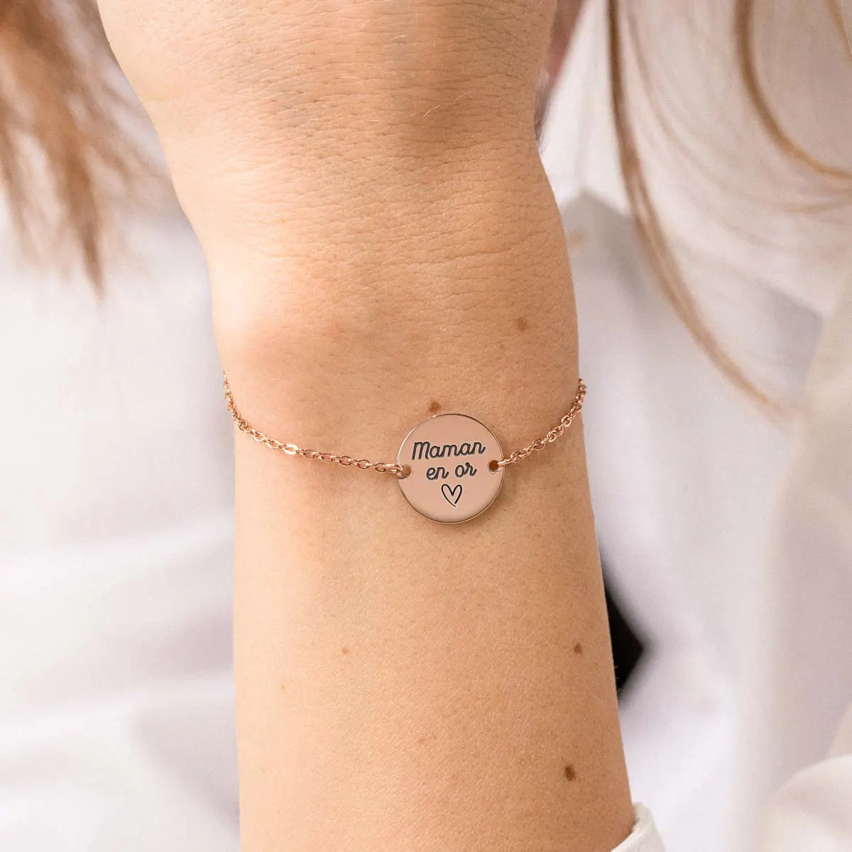 Bracelet médaille à personnaliser - Rose Doré