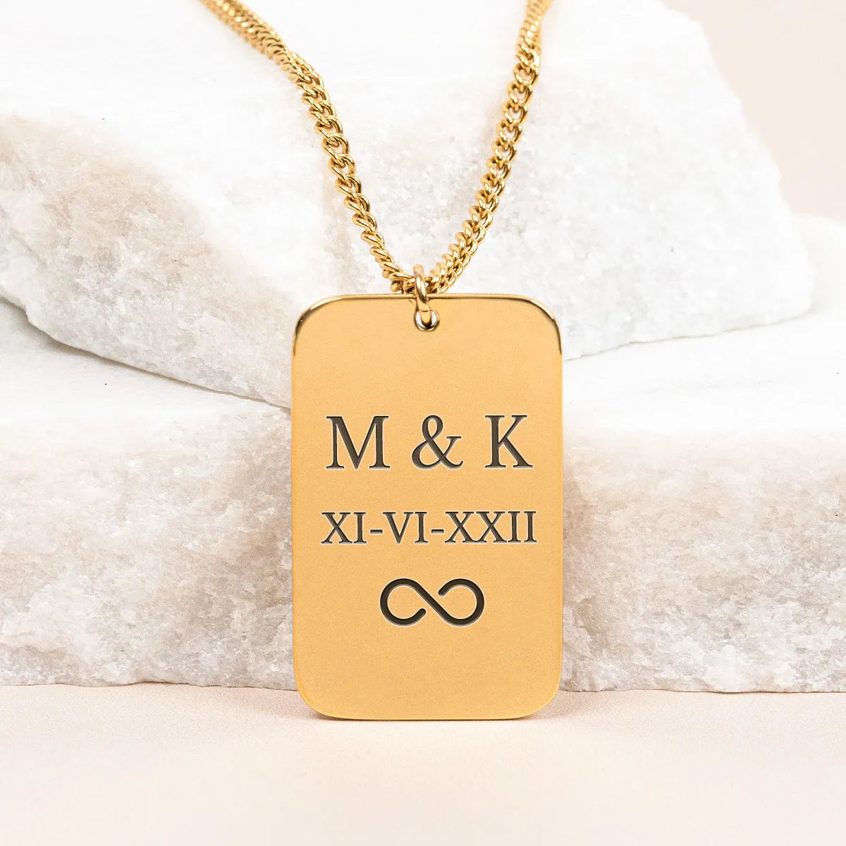 Collier homme plaque militaire rectangulaire à personnaliser - Doré
