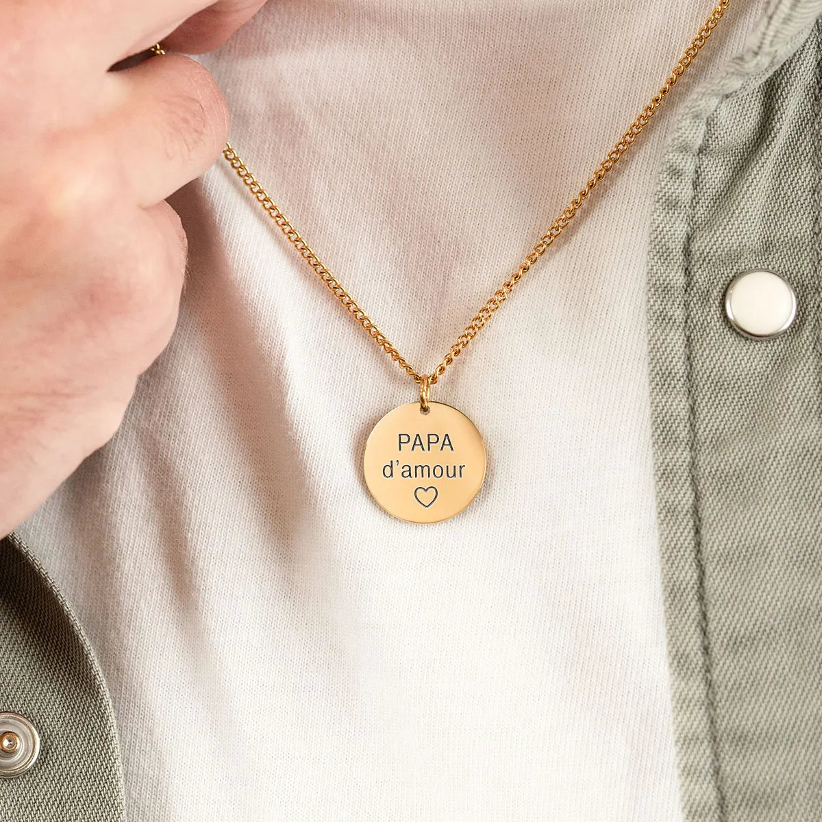 Collier homme médaille 20 mm à personnaliser - Doré
