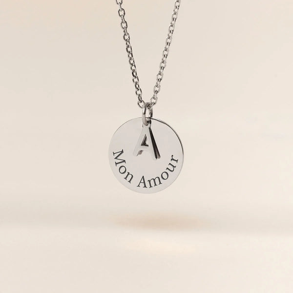 Collier médaille avec lettre à personnaliser - Acier