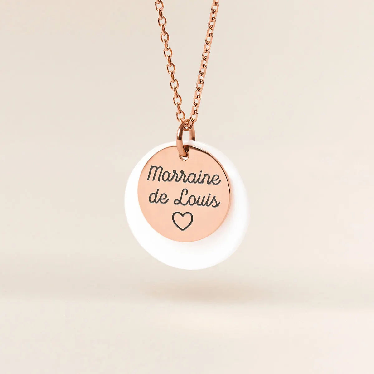 Collier nacre et médaille à personnaliser - Rose Doré