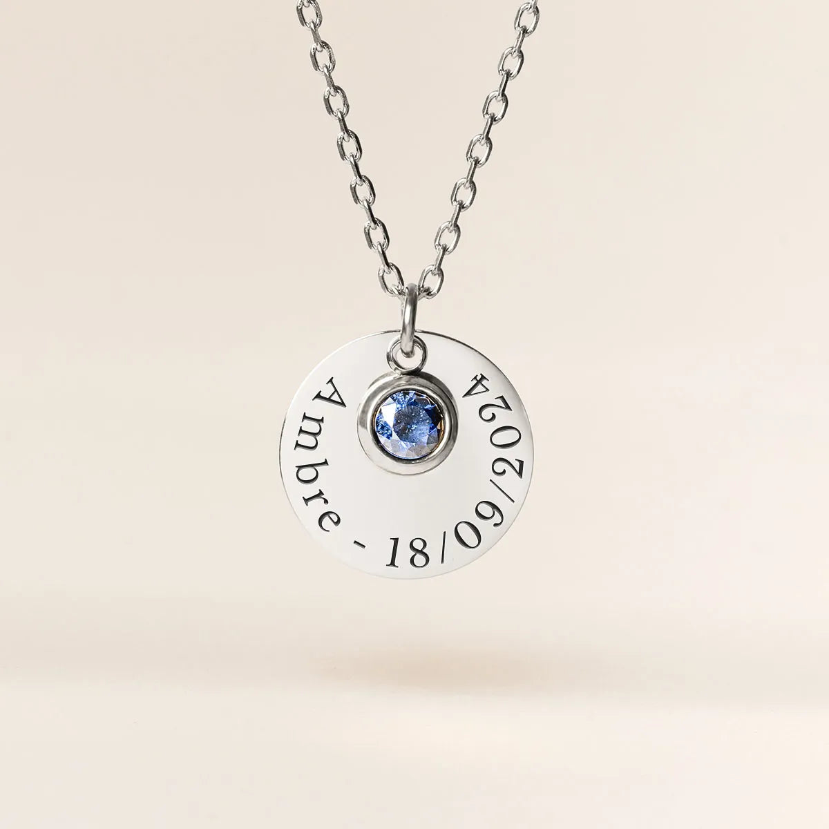Collier médaille et pierre de naissance à personnaliser - Acier