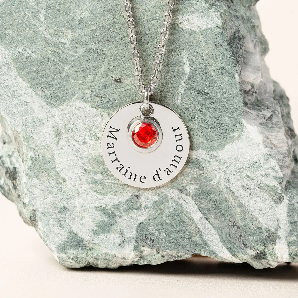 Collier médaille et pierre de naissance à personnaliser - Acier