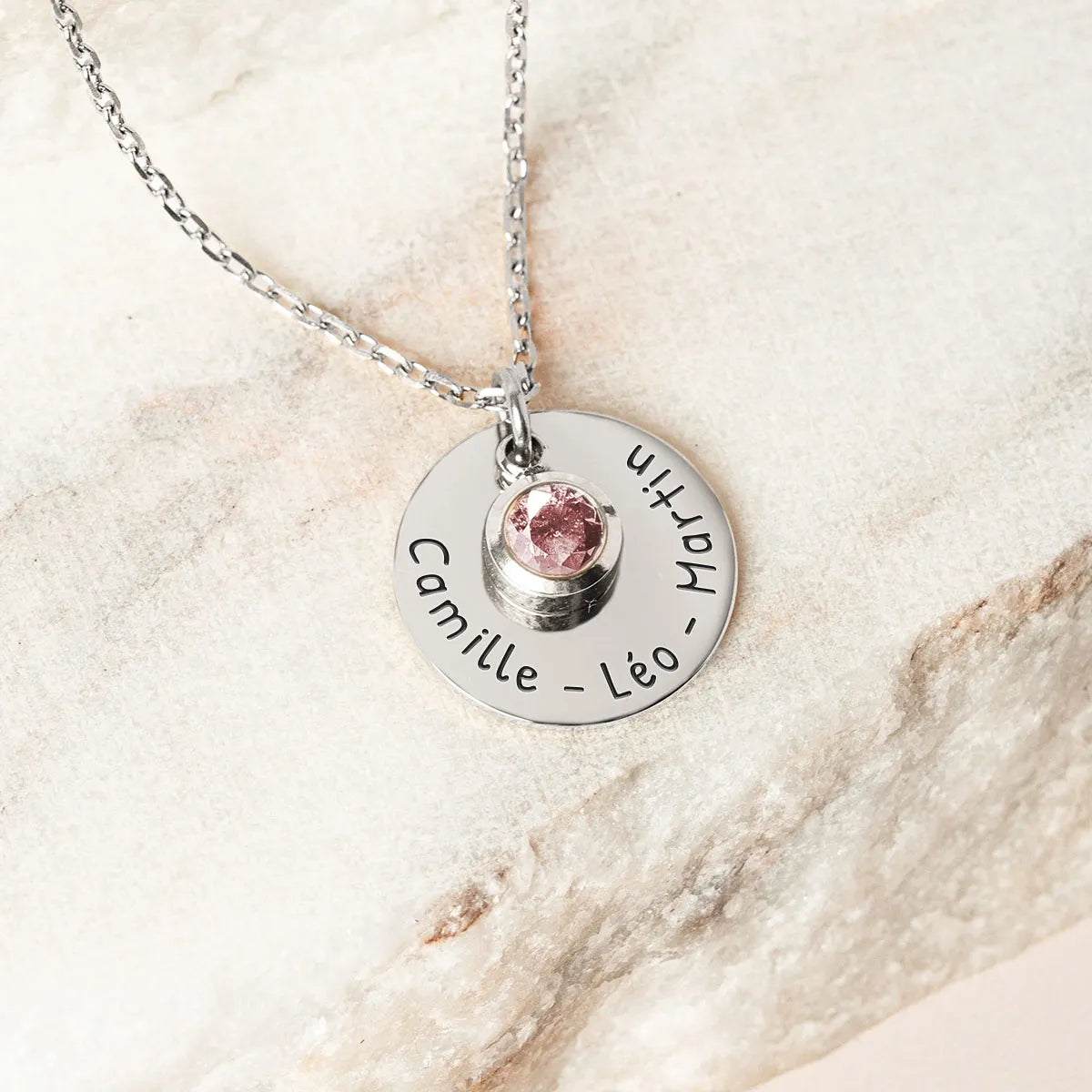 Collier médaille et pierre de naissance à personnaliser - Acier