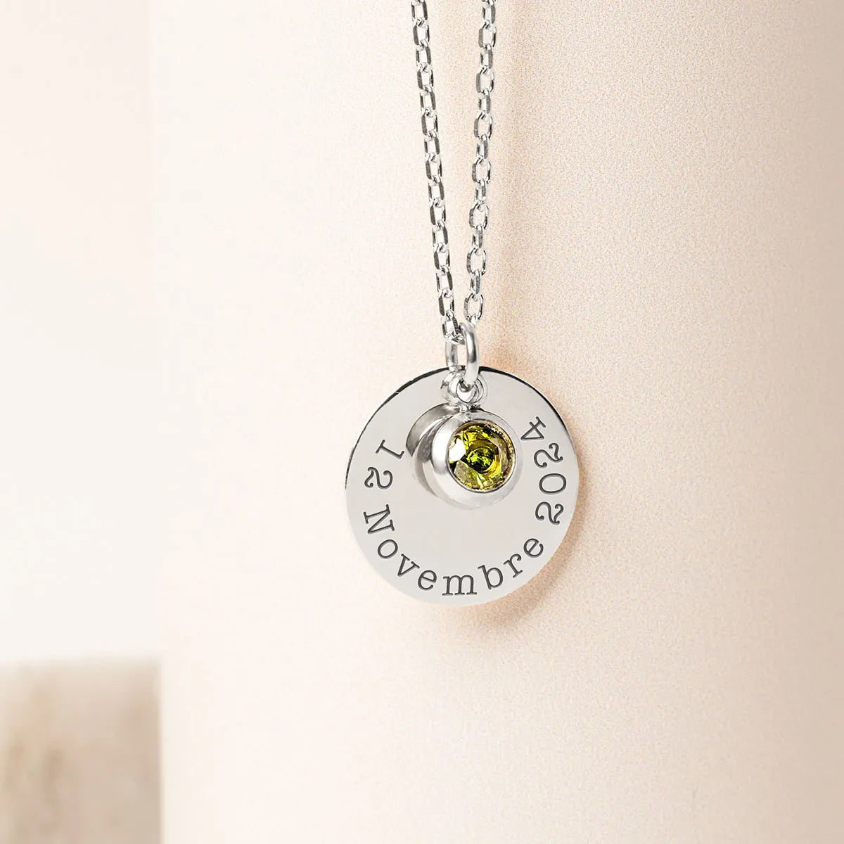Collier médaille et pierre de naissance à personnaliser - Acier
