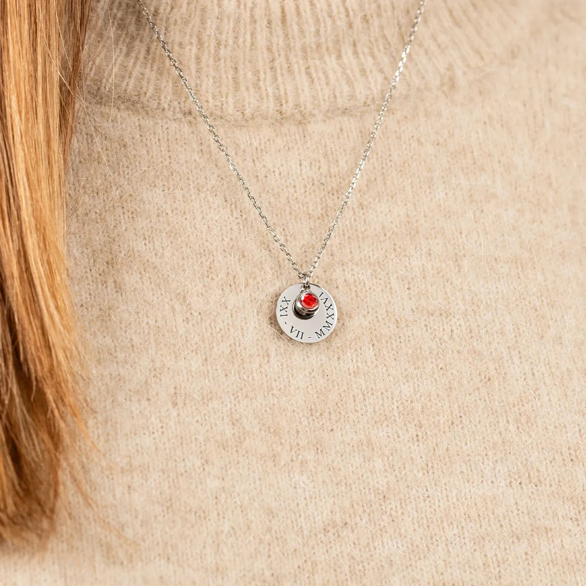 Collier médaille et pierre de naissance à personnaliser - Acier