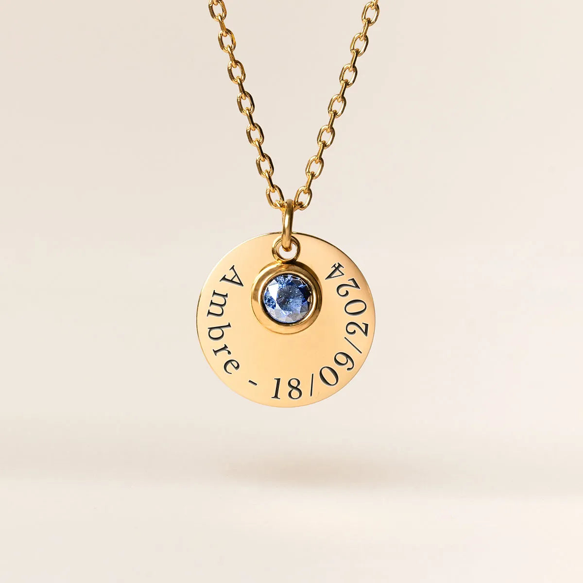 Collier médaille et pierre de naissance à personnaliser - Doré