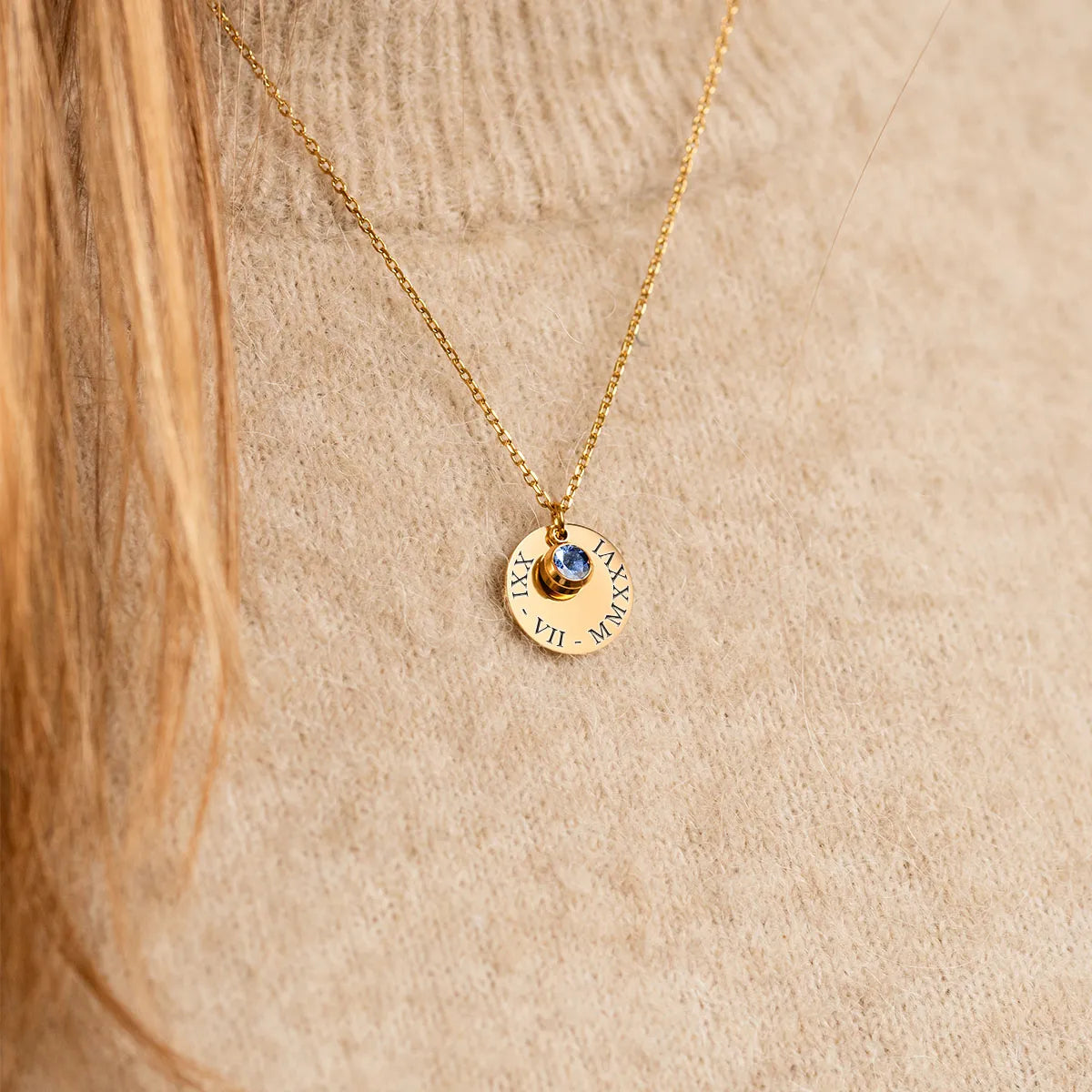 Collier médaille et pierre de naissance à personnaliser - Doré