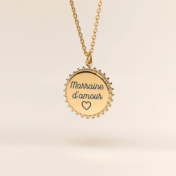 Collier médaille Soleil à personnaliser - Doré