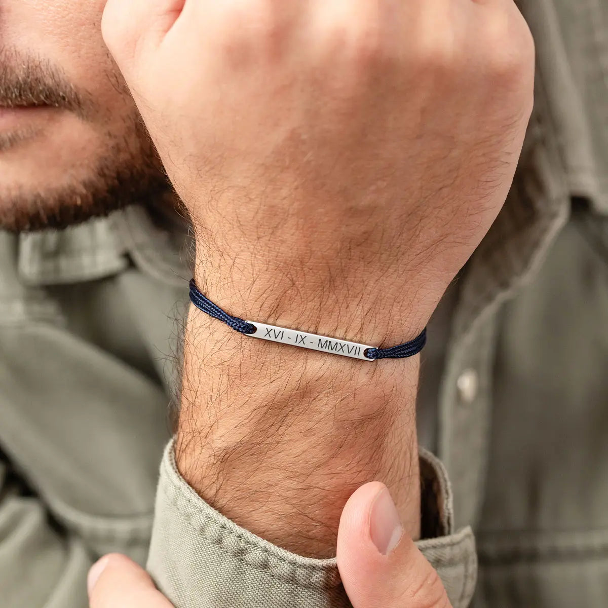 Bracelet cordon barre à personnaliser - Acier