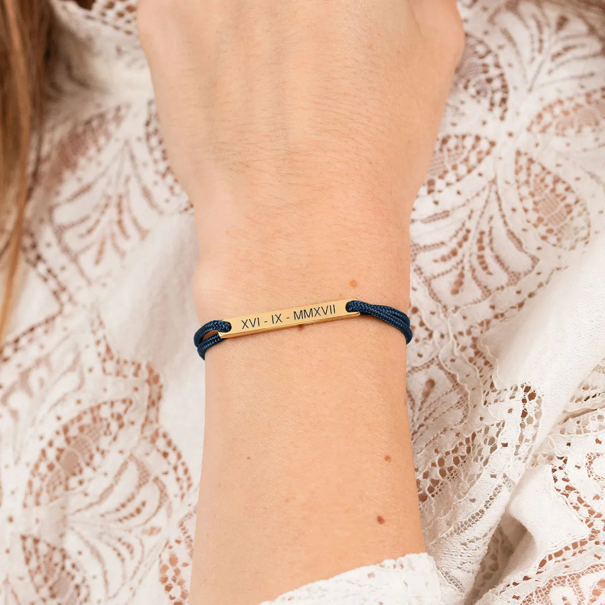 Bracelet femme cordon barre à personnaliser - Doré