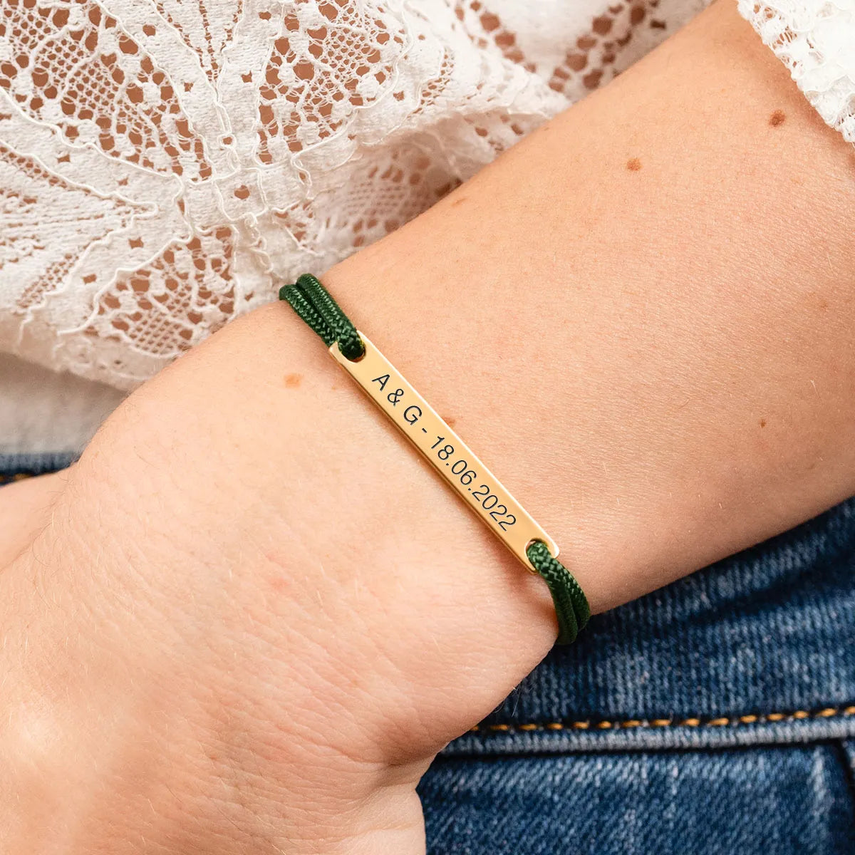 Bracelet femme cordon barre à personnaliser - Doré