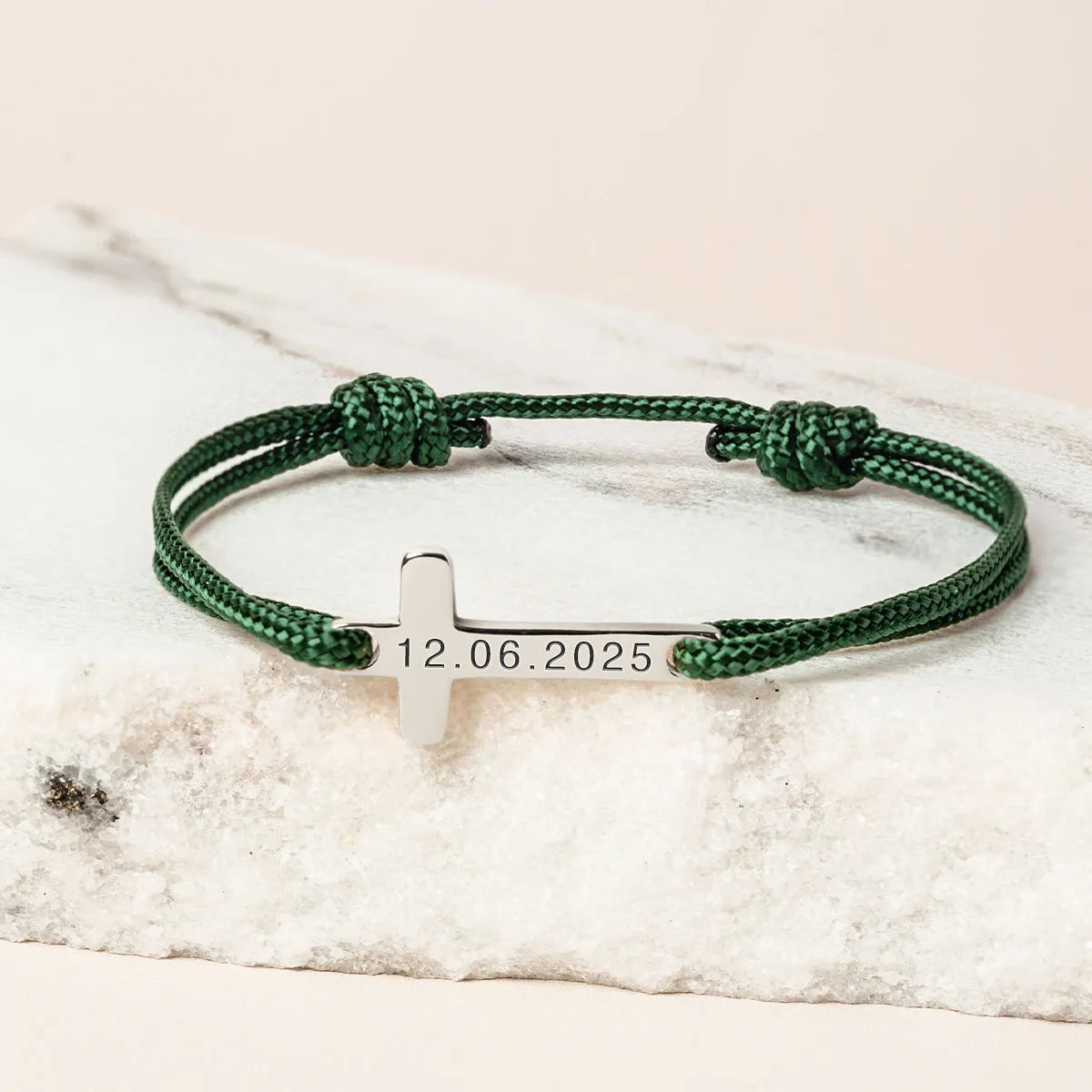 Bracelet croix femme cordon à personnaliser - Acier