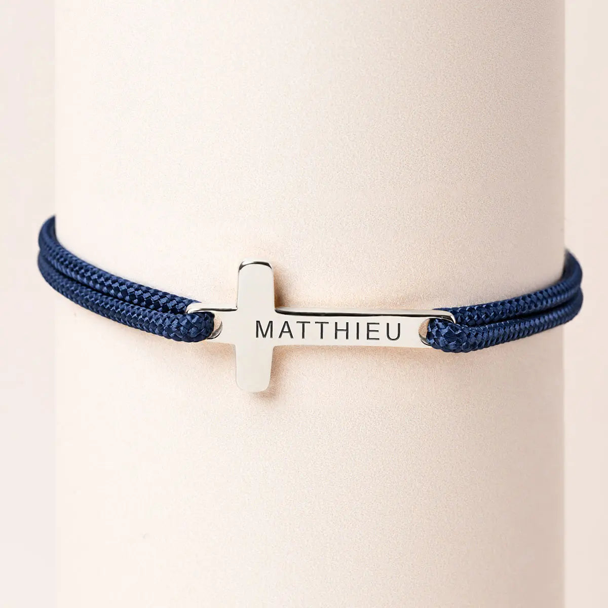 Bracelet croix homme cordon à personnaliser - Acier
