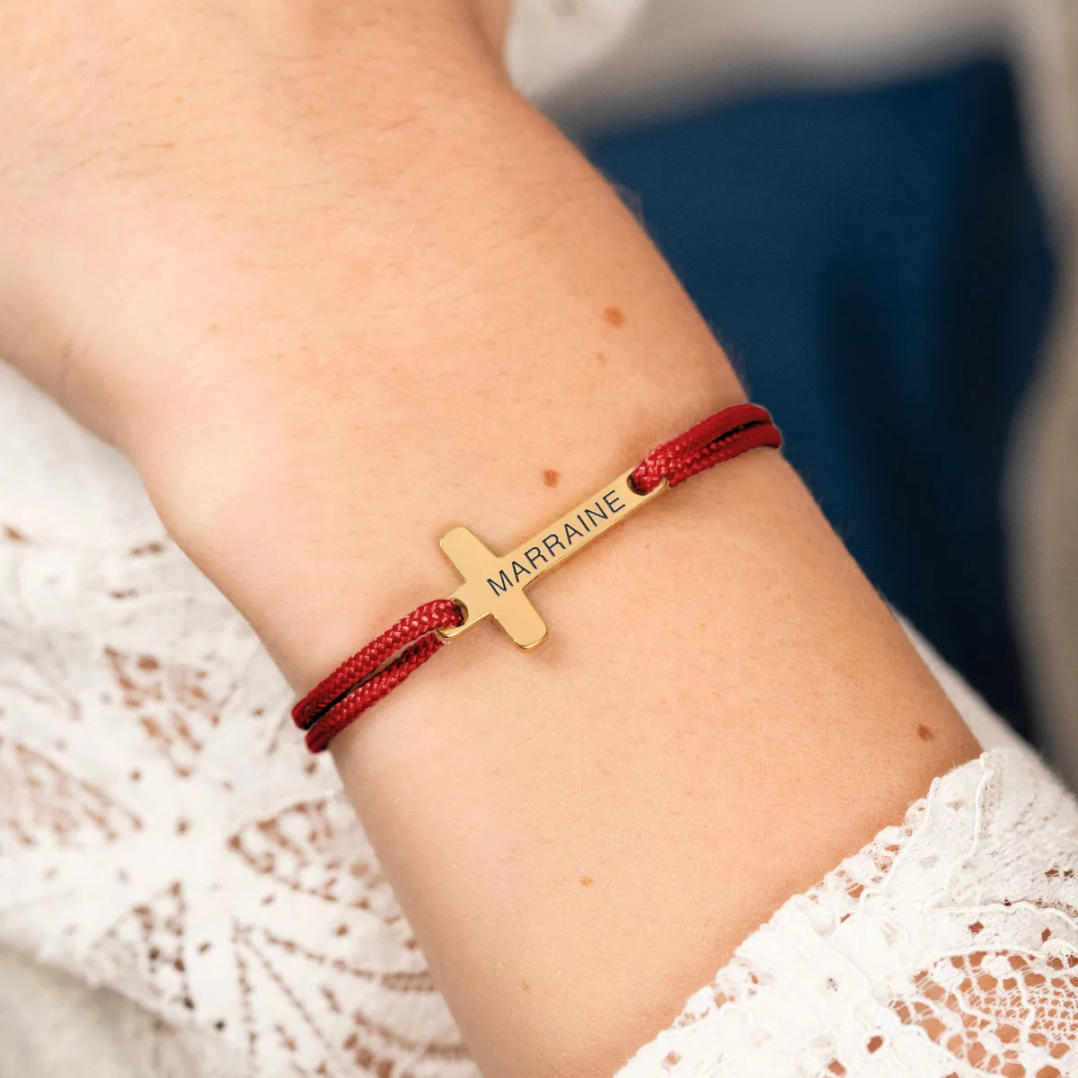 Bracelet croix femme cordon à personnaliser - Doré