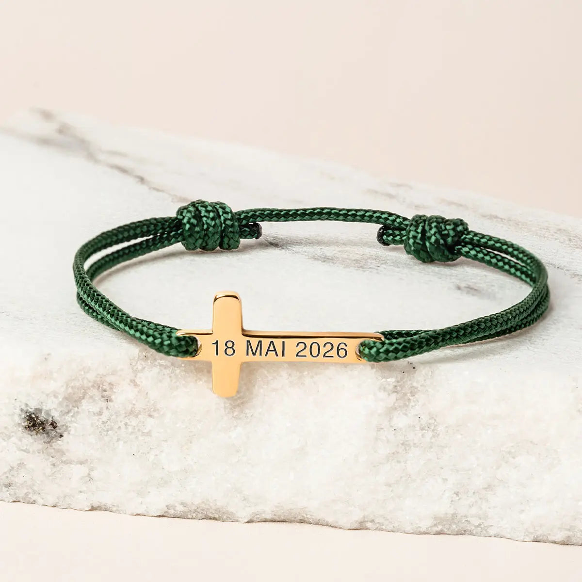 Bracelet croix homme cordon à personnaliser - Doré
