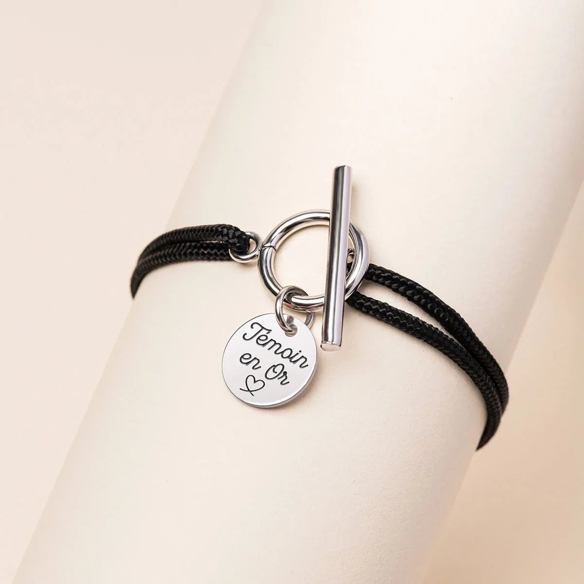 Bracelet femme cordon Fermoir et médaille à personnaliser - Acier