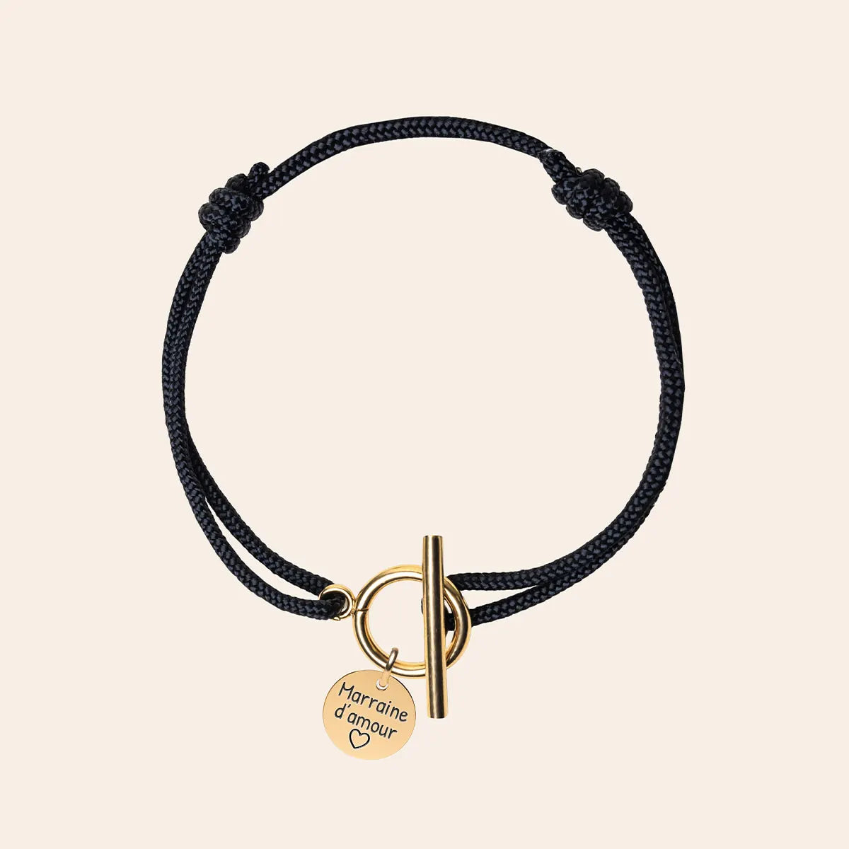 Bracelet femme cordon Fermoir et médaille à personnaliser - Doré