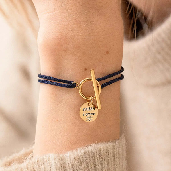Bracelet femme cordon Fermoir et médaille à personnaliser - Doré