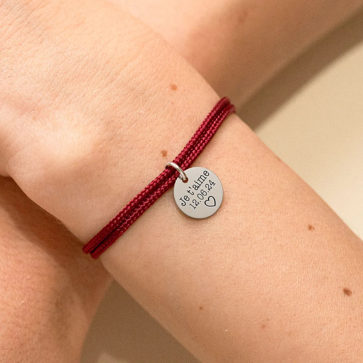 Bracelet femme double cordon Médaille à personnaliser - Acier
