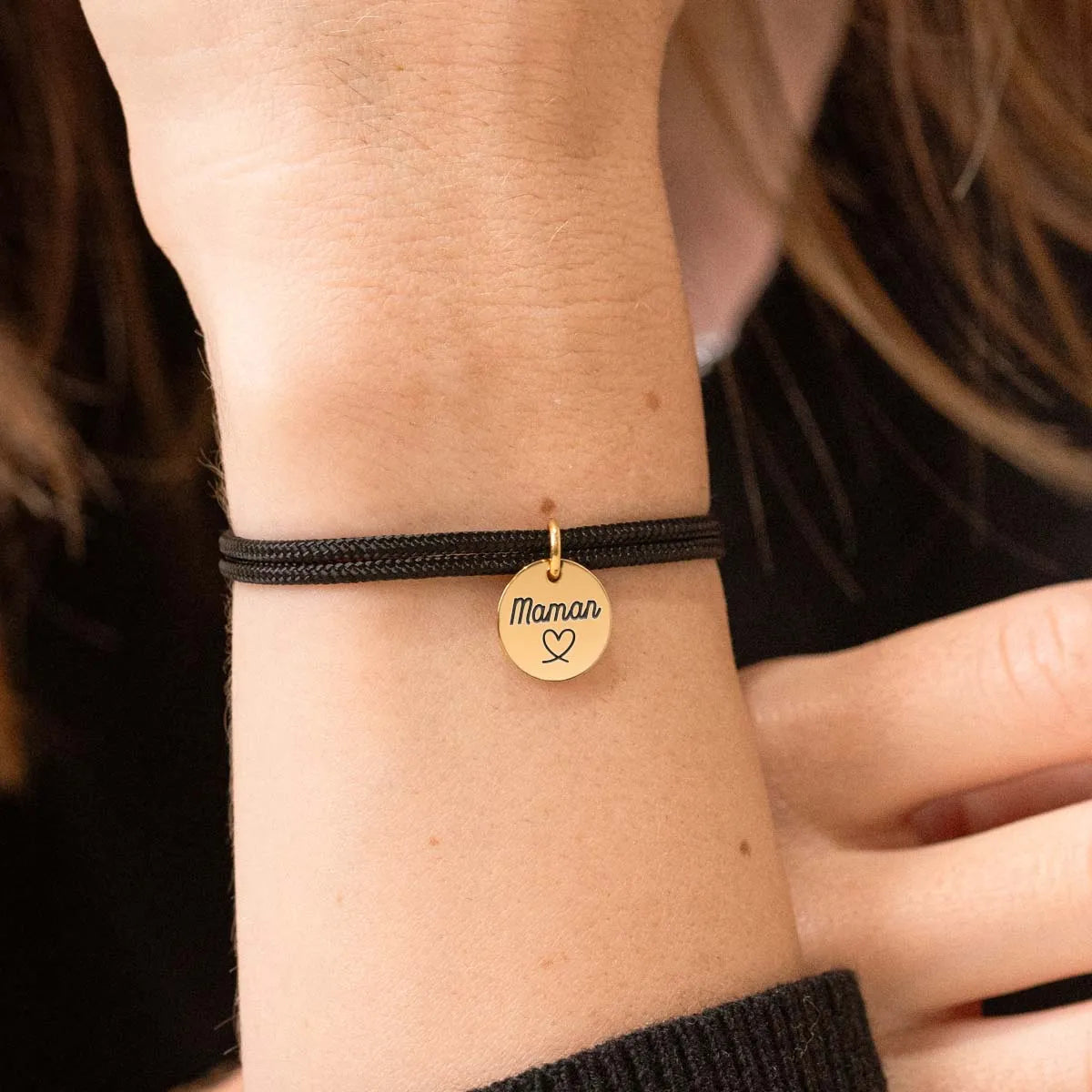 Bracelet femme double cordon Médaille à personnaliser - Doré