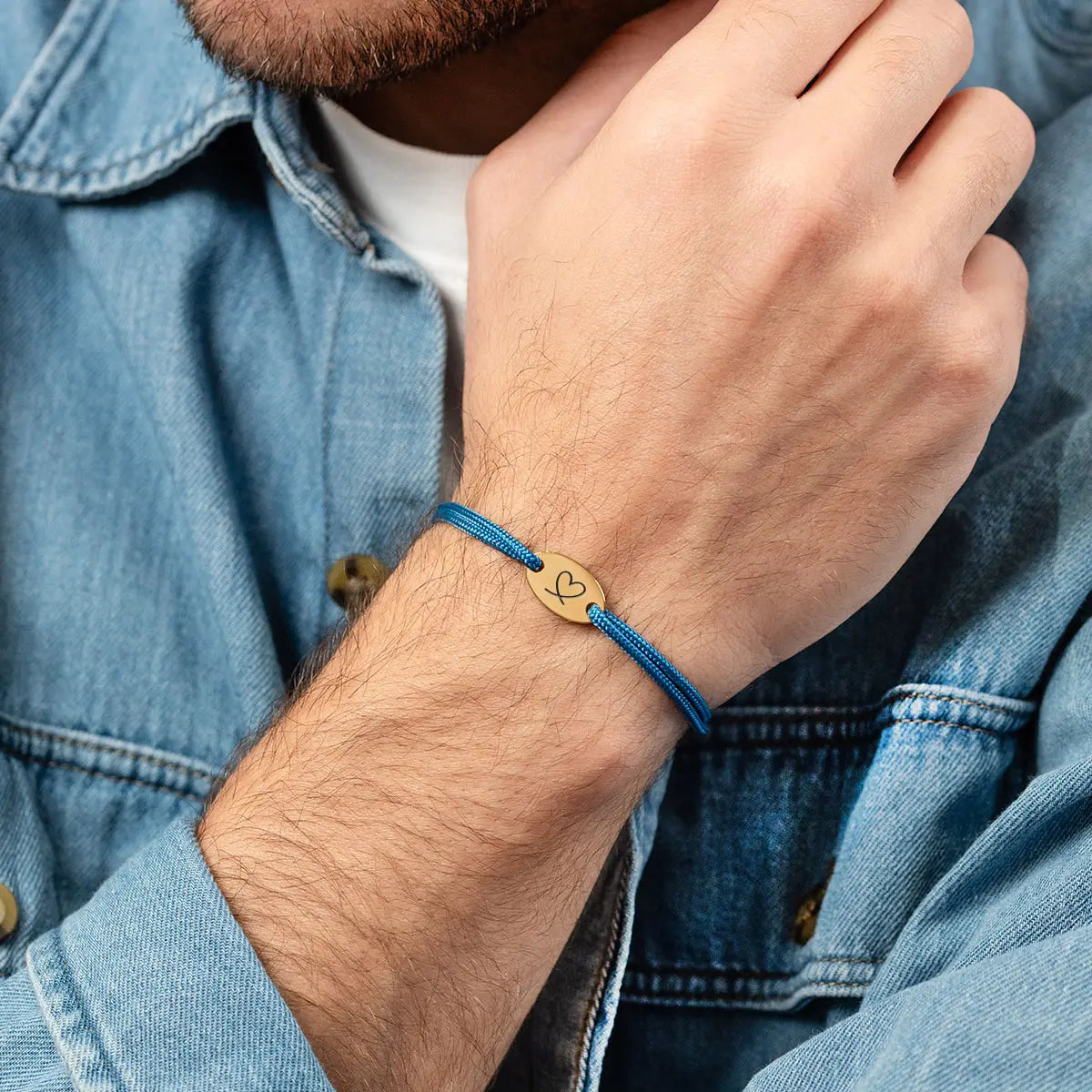 Bracelet cordon médaille ovale à personnaliser - Doré