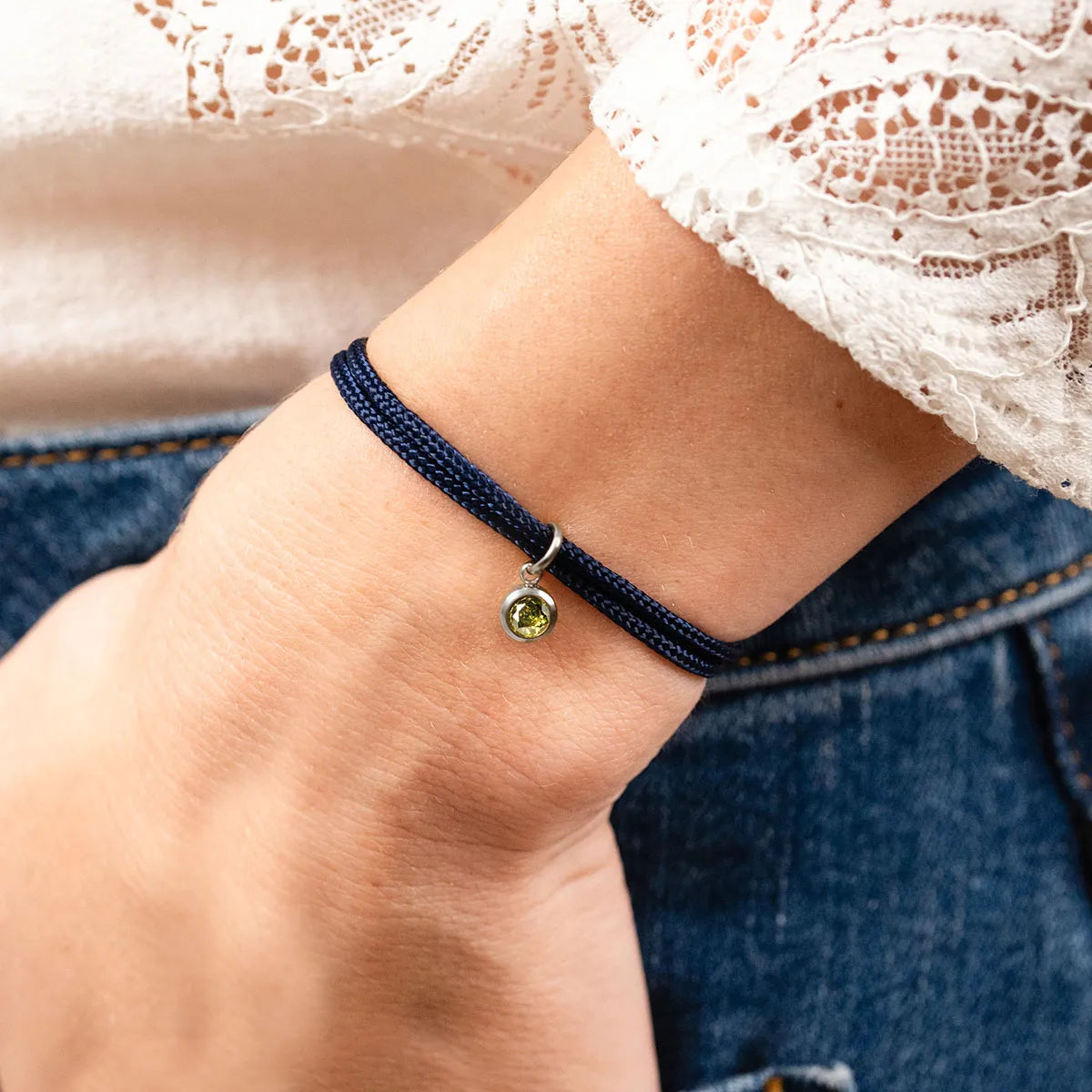 Bracelet femme cordon avec pierre de naissance - Acier