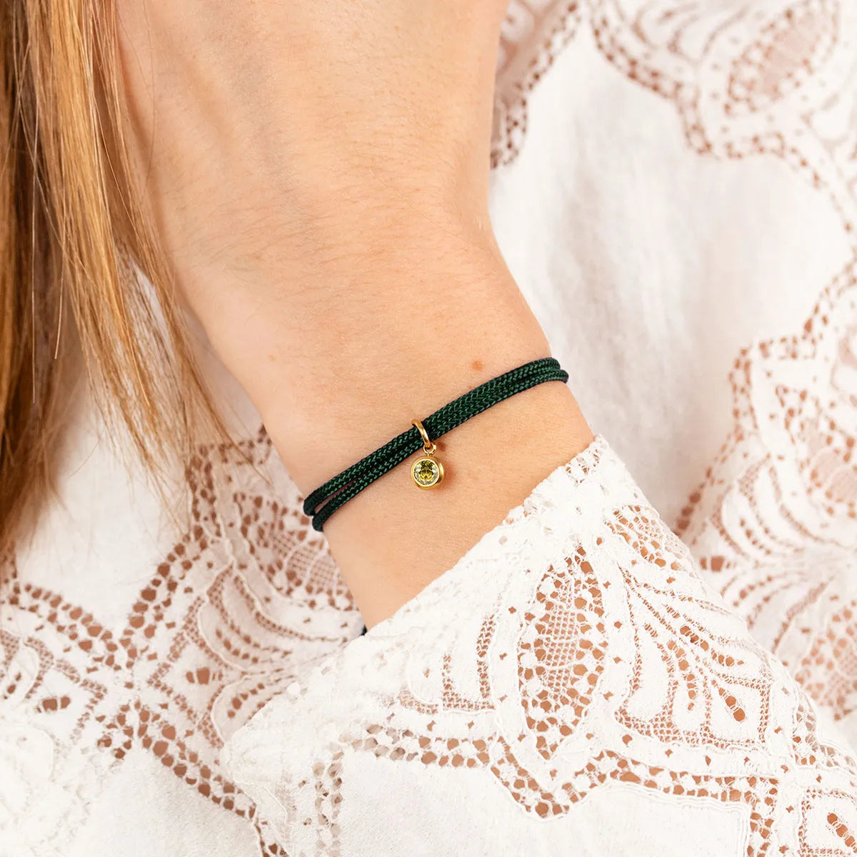 Bracelet femme cordon avec pierre de naissance - Doré