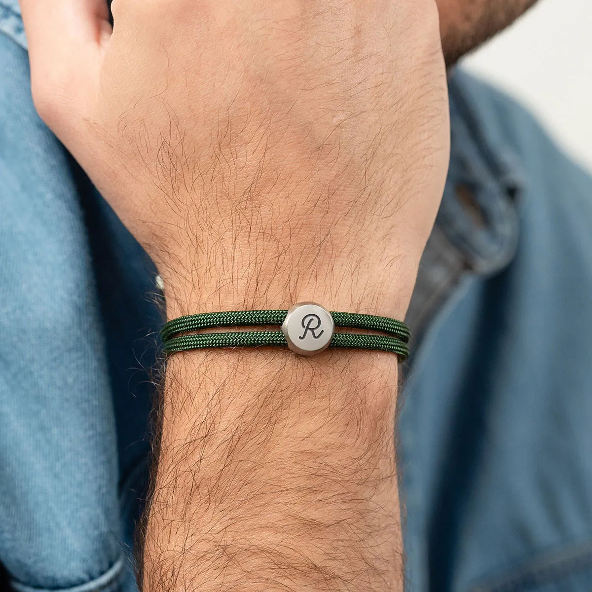 Bracelet homme cordon plaque ronde à personnaliser - Acier