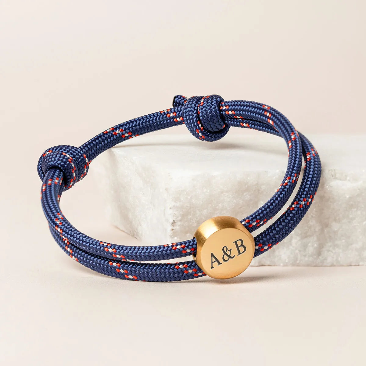 Bracelet homme cordon plaque ronde à personnaliser - Doré