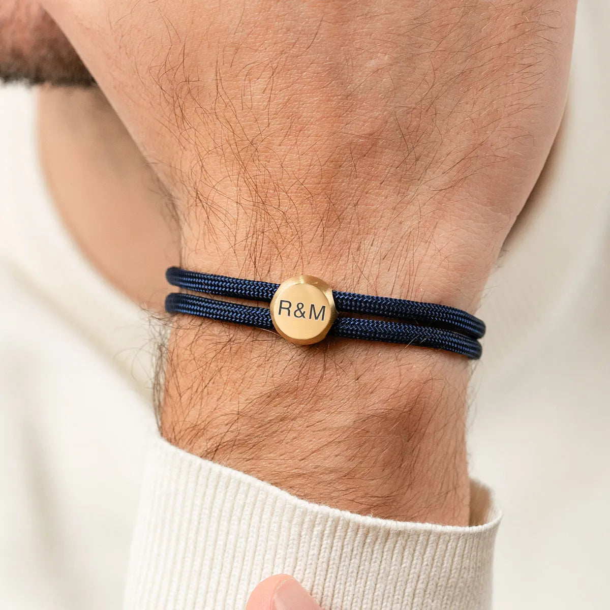 Bracelet homme cordon plaque ronde à personnaliser - Doré