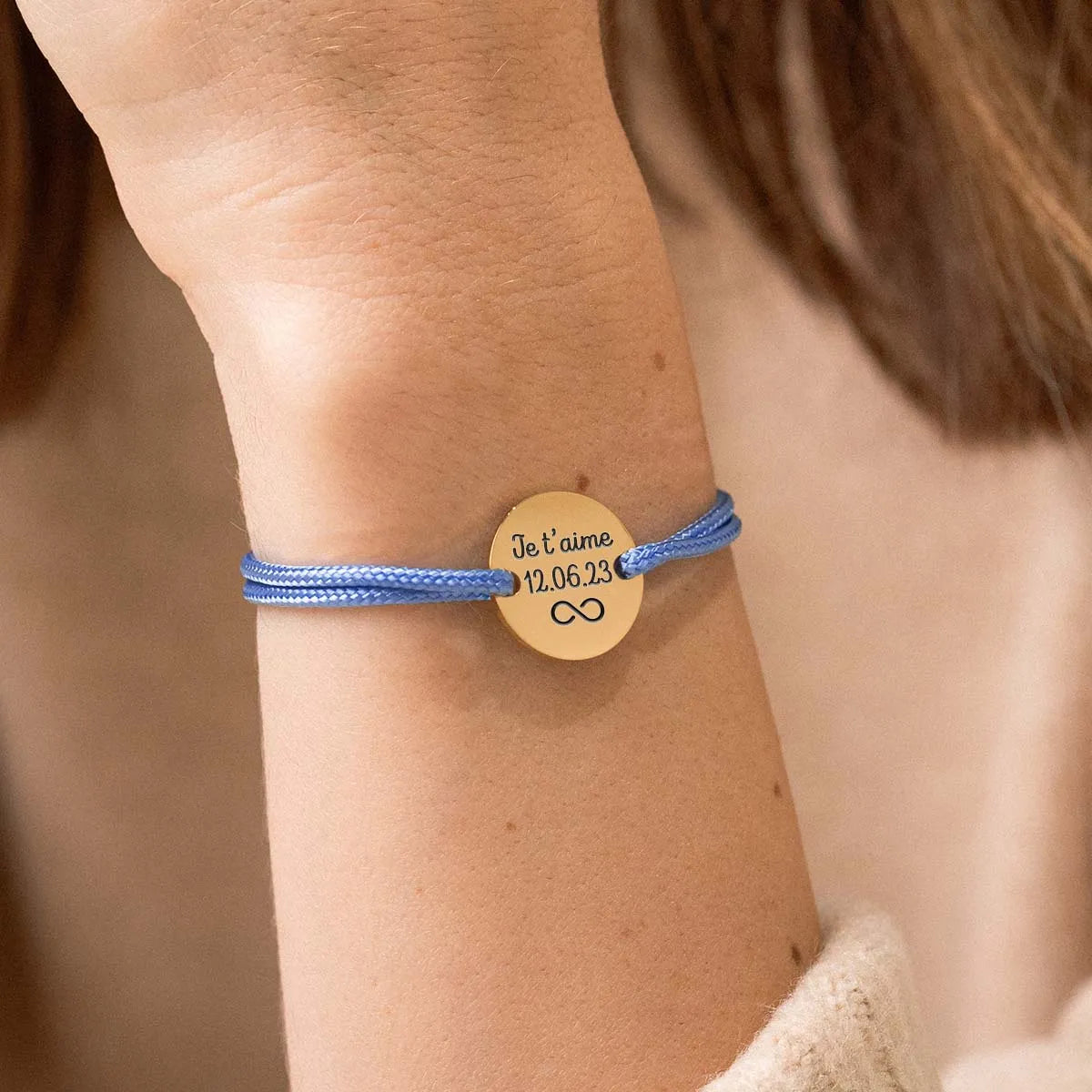 Bracelet femme cordon médaille à personnaliser - Doré