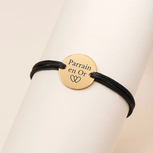 Bracelet homme cordon médaille à personnaliser - Doré
